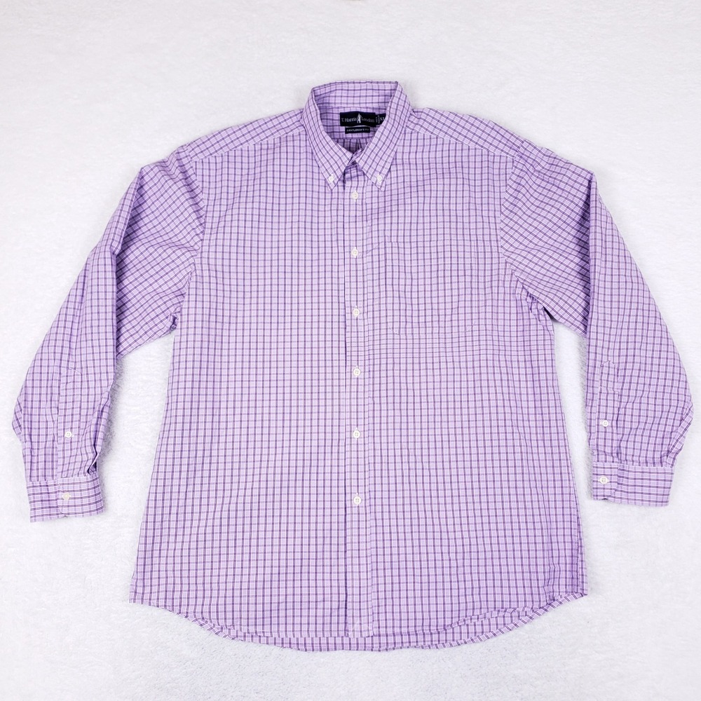 T. Harris London Mens XL Purple Check Button‎ Down Shirt Gentlemans Fit Cotton